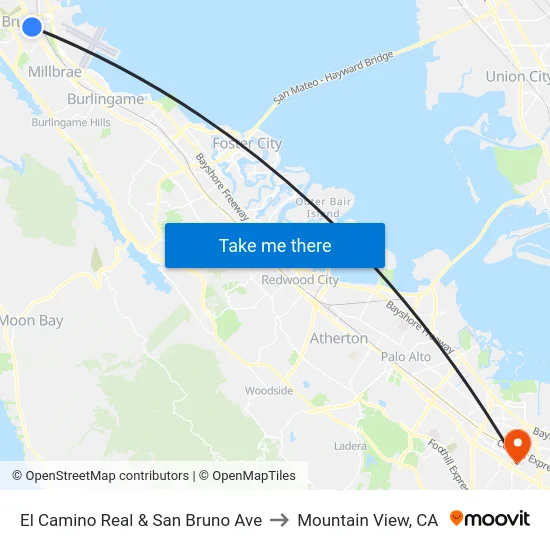 El Camino Real & San Bruno Ave to Mountain View, CA map