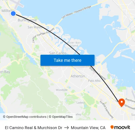 El Camino Real & Murchison Dr to Mountain View, CA map