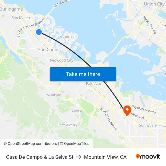 Casa De Campo & La Selva St to Mountain View, CA map