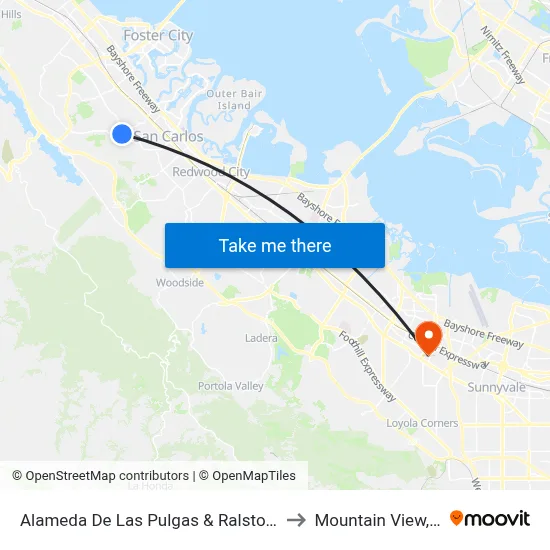 Alameda De Las Pulgas & Ralston Ave to Mountain View, CA map