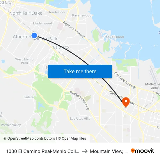 1000 El Camino Real-Menlo College to Mountain View, CA map