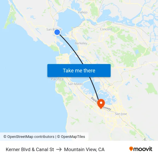 Kerner Blvd & Canal St to Mountain View, CA map