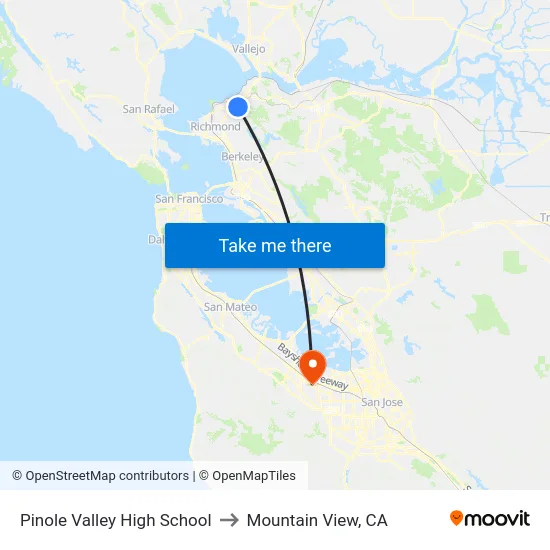Pinole Valley High School to Mountain View, CA map