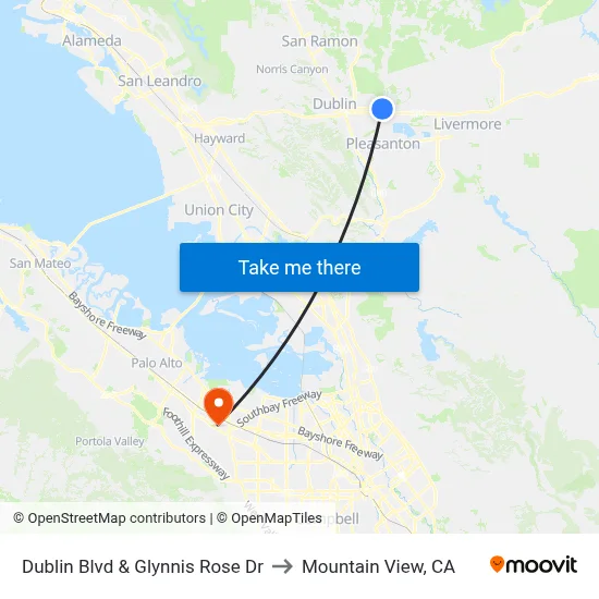 Dublin Blvd & Glynnis Rose Dr to Mountain View, CA map