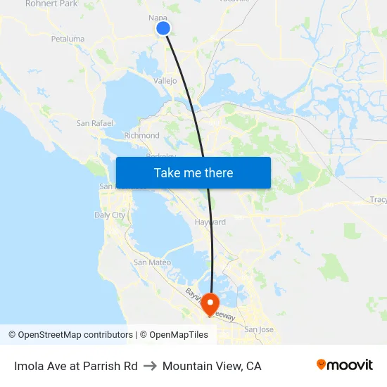 Imola Ave at Parrish Rd to Mountain View, CA map