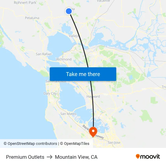 Premium Outlets to Mountain View, CA map