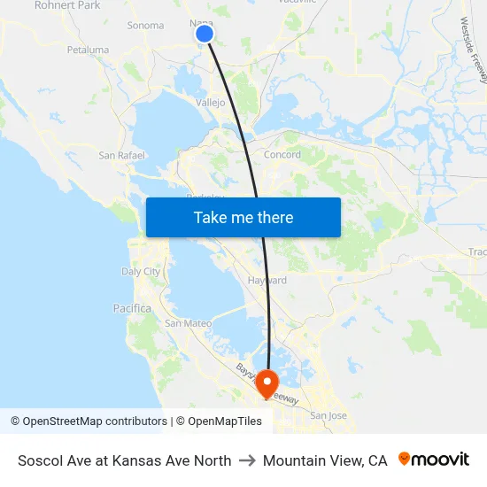 Soscol Ave at Kansas Ave North to Mountain View, CA map