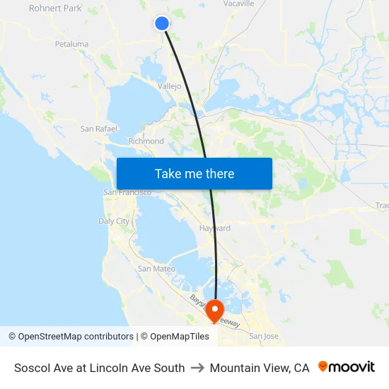 Soscol Ave at Lincoln Ave South to Mountain View, CA map