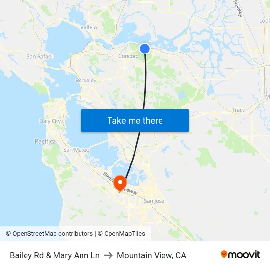 Bailey Rd & Mary Ann Ln to Mountain View, CA map