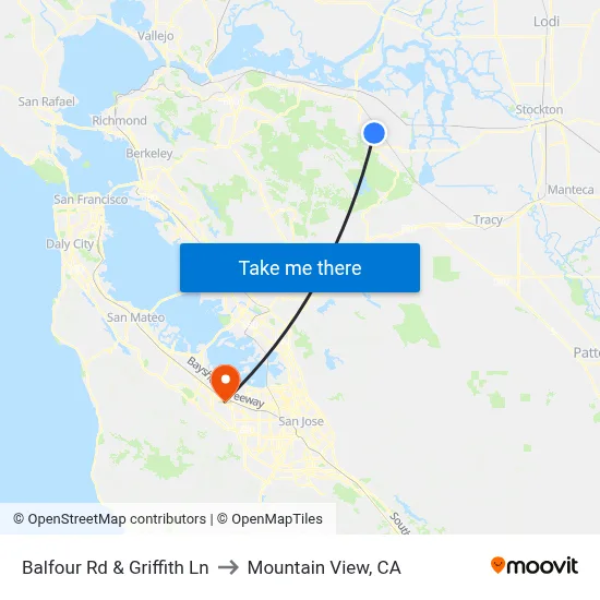 Balfour Rd & Griffith Ln to Mountain View, CA map