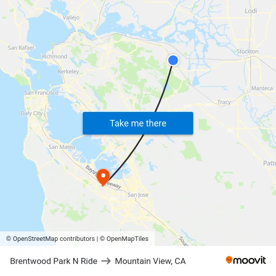 Brentwood Park N Ride to Mountain View, CA map