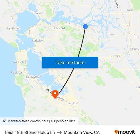 East 18th St and Holub Ln to Mountain View, CA map