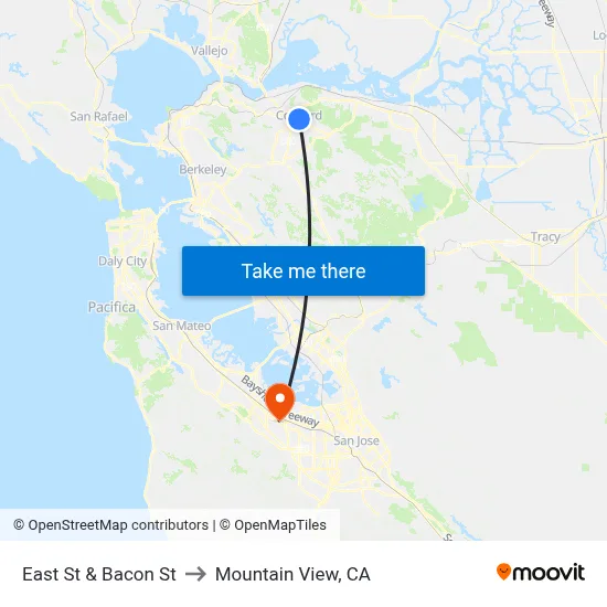 East St & Bacon St to Mountain View, CA map