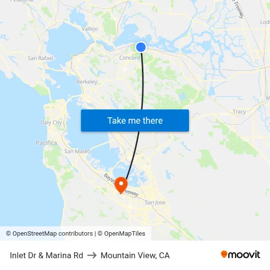 Inlet Dr & Marina Rd to Mountain View, CA map