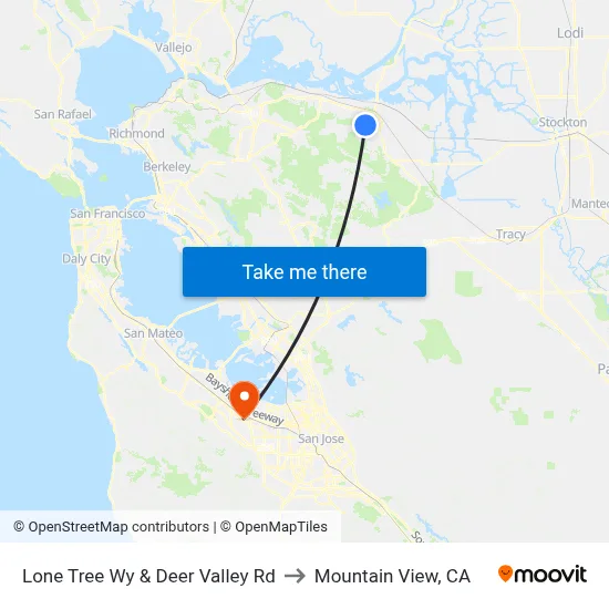 Lone Tree Wy & Deer Valley Rd to Mountain View, CA map