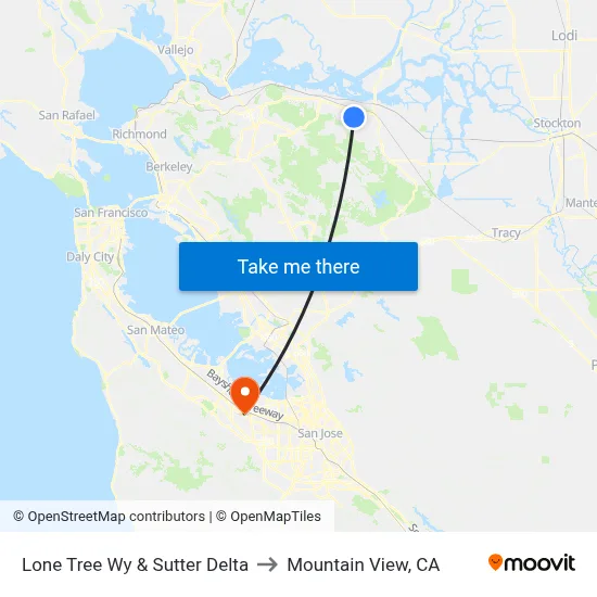Lone Tree Wy & Sutter Delta to Mountain View, CA map