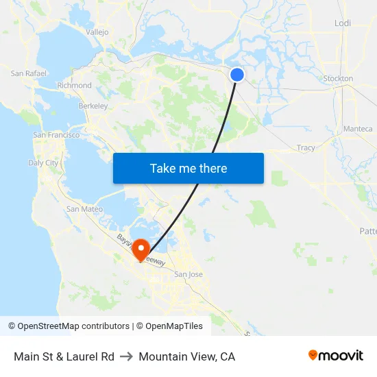 Main St & Laurel Rd to Mountain View, CA map