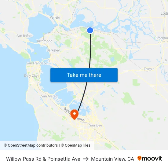 Willow Pass Rd & Poinsettia Ave to Mountain View, CA map