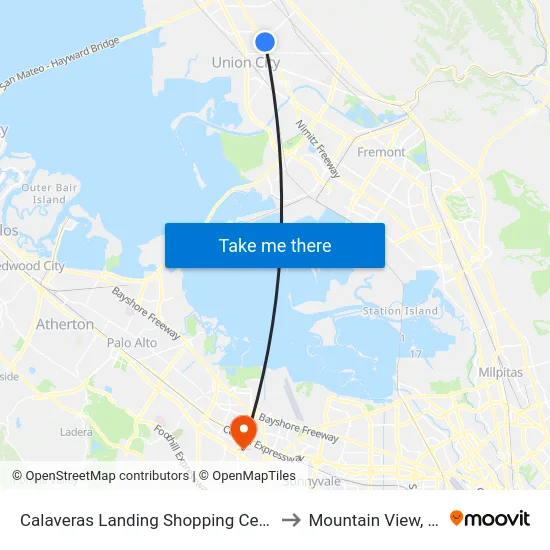 Calaveras Landing Shopping Center to Mountain View, CA map