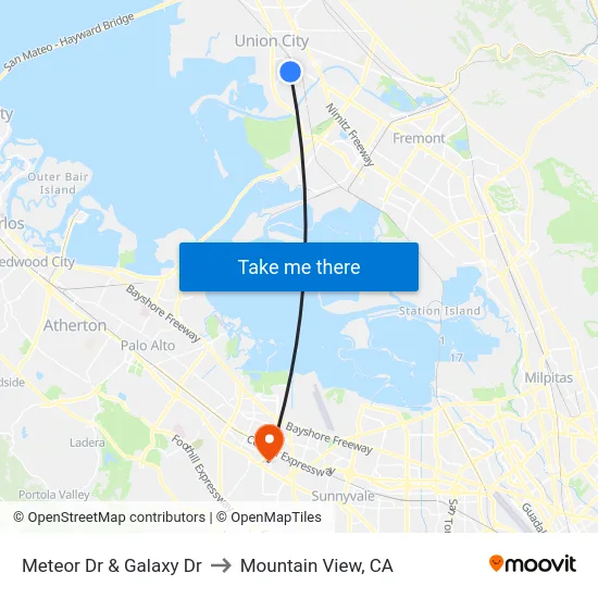 Meteor Dr & Galaxy Dr to Mountain View, CA map