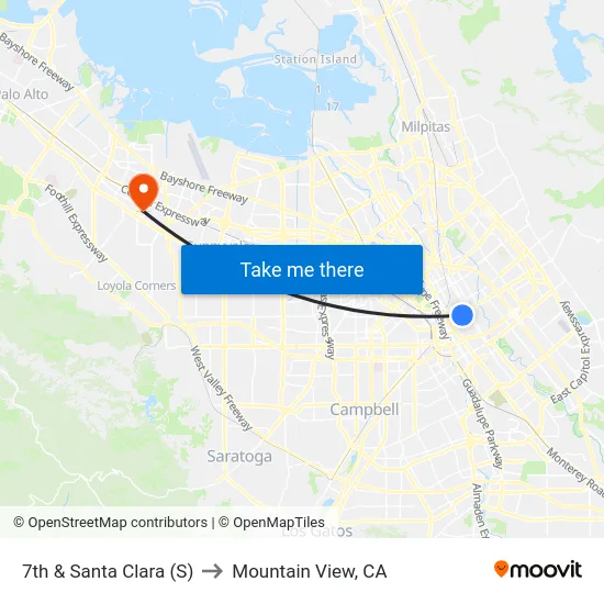 7th & Santa Clara (S) to Mountain View, CA map
