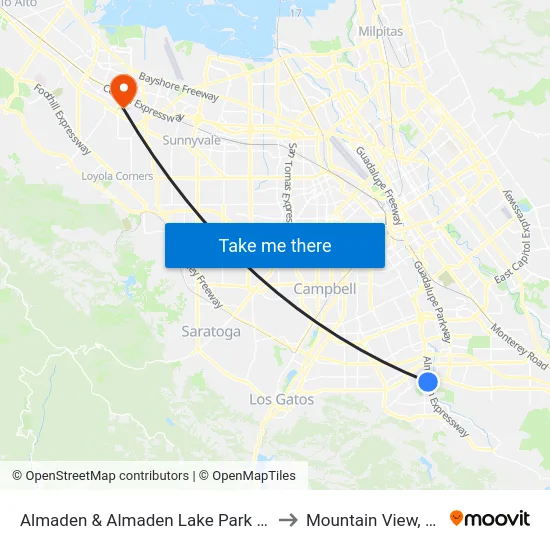Almaden & Almaden Lake Park (N) to Mountain View, CA map