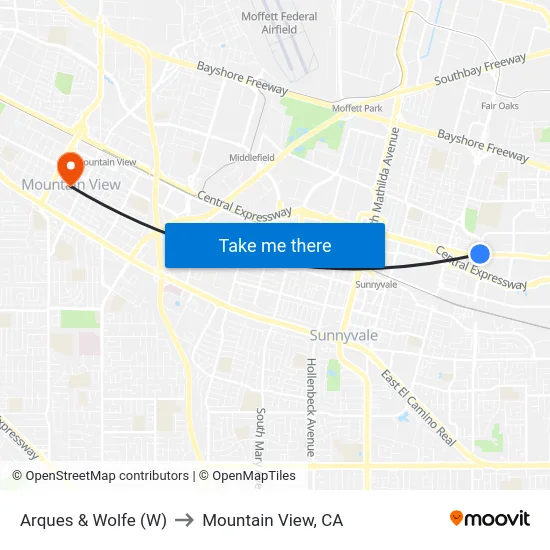 Arques & Wolfe (W) to Mountain View, CA map