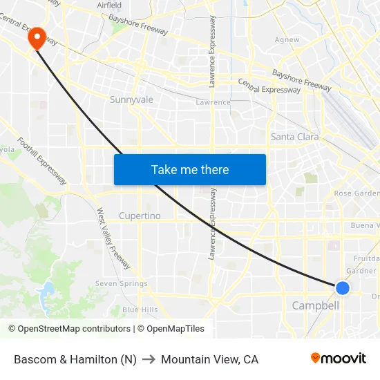 Bascom & Hamilton (N) to Mountain View, CA map