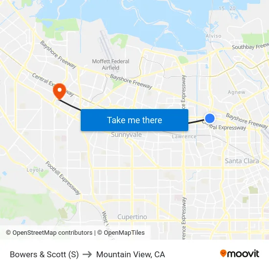 Bowers & Scott (S) to Mountain View, CA map