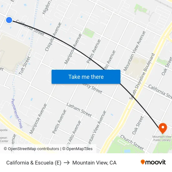 California & Escuela (E) to Mountain View, CA map