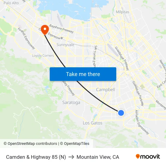 Camden & Highway 85 (N) to Mountain View, CA map