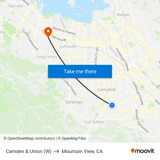 Camden & Union (W) to Mountain View, CA map