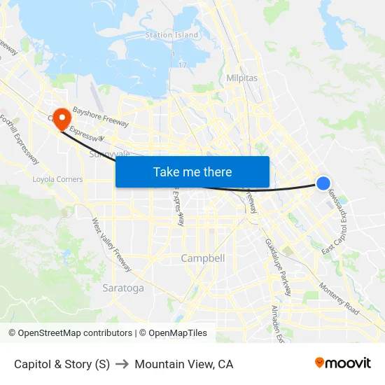 Capitol & Story (S) to Mountain View, CA map