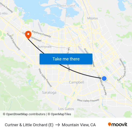 Curtner & Little Orchard (E) to Mountain View, CA map