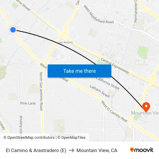 El Camino & Arastradero (E) to Mountain View, CA map