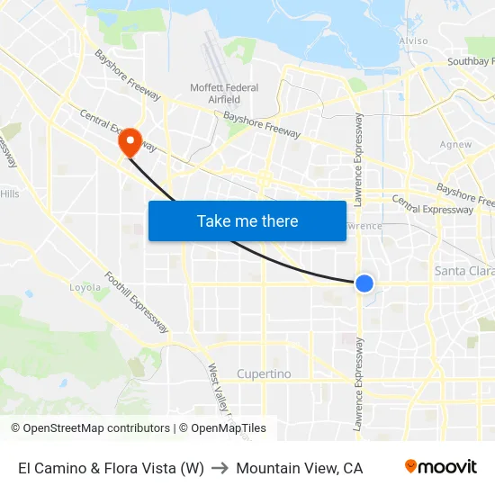 El Camino & Flora Vista (W) to Mountain View, CA map