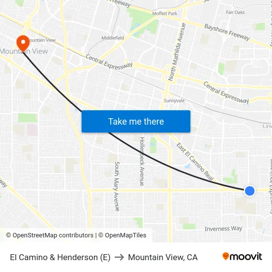 El Camino & Henderson (E) to Mountain View, CA map