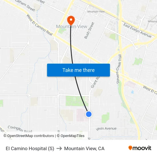 El Camino Hospital (S) to Mountain View, CA map
