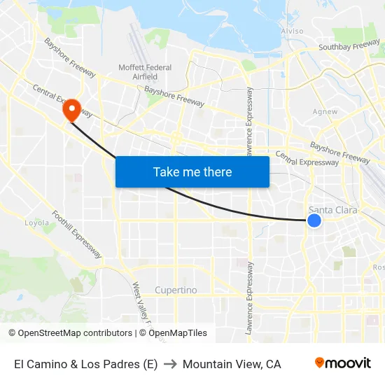 El Camino & Los Padres (E) to Mountain View, CA map