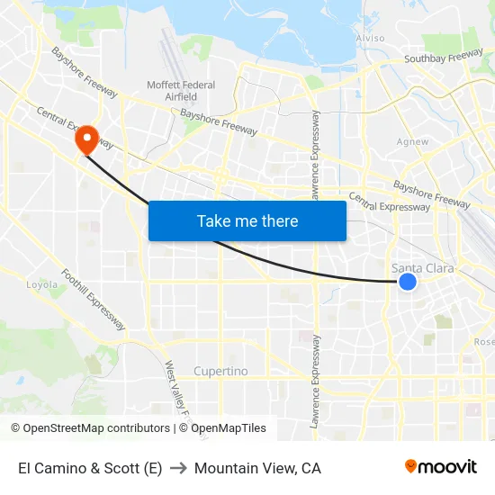 El Camino & Scott (E) to Mountain View, CA map