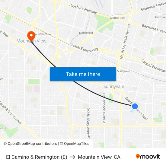 El Camino & Remington (E) to Mountain View, CA map