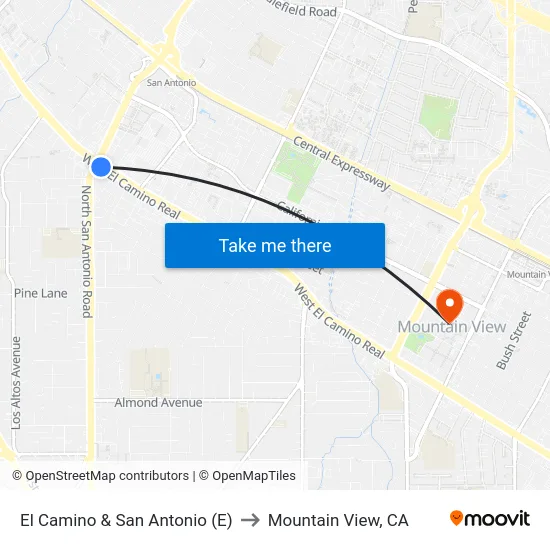 El Camino & San Antonio (E) to Mountain View, CA map