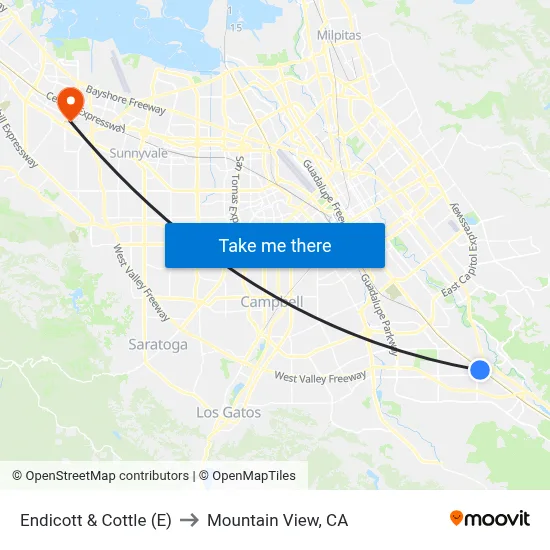 Endicott & Cottle (E) to Mountain View, CA map