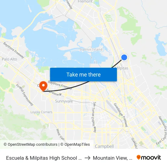 Escuela & Milpitas High School (S) to Mountain View, CA map