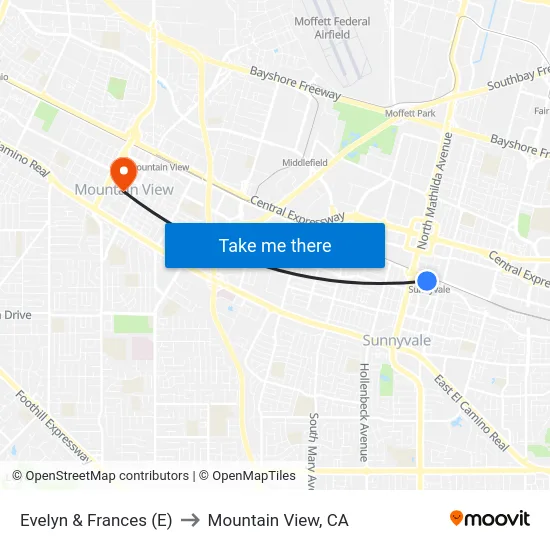 Evelyn & Frances (E) to Mountain View, CA map