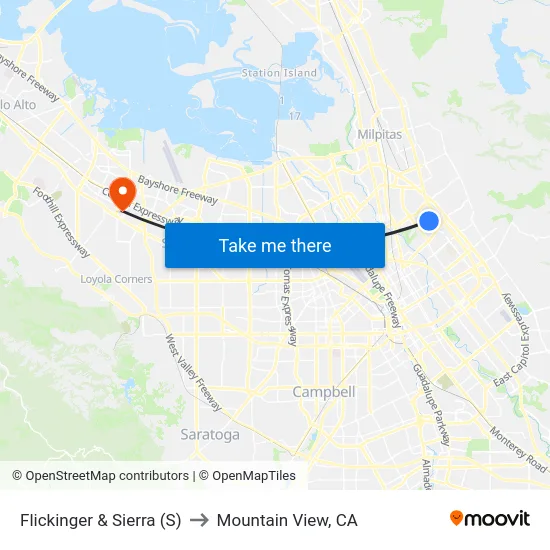 Flickinger & Sierra (S) to Mountain View, CA map