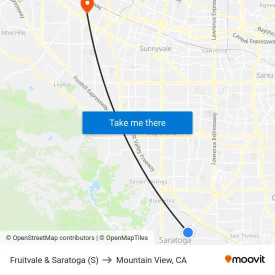 Fruitvale & Saratoga (S) to Mountain View, CA map
