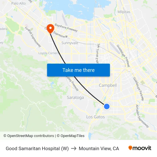 Good Samaritan Hospital (W) to Mountain View, CA map