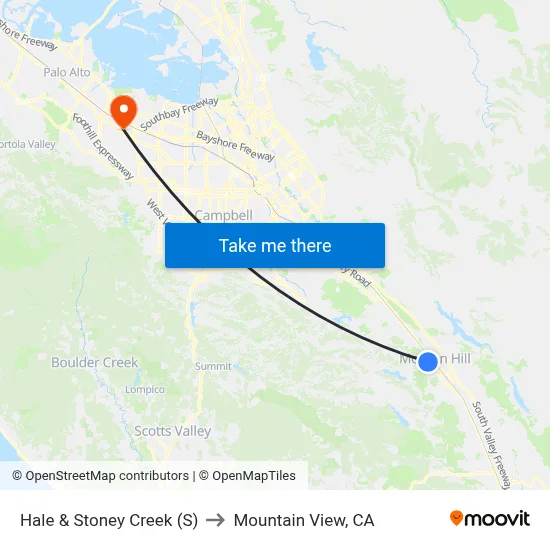 Hale & Stoney Creek (S) to Mountain View, CA map
