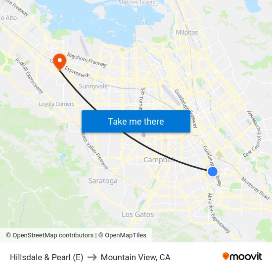 Hillsdale & Pearl (E) to Mountain View, CA map
